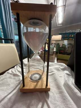 Decorative Wooden and Metal Frame Hourglass with White Sand